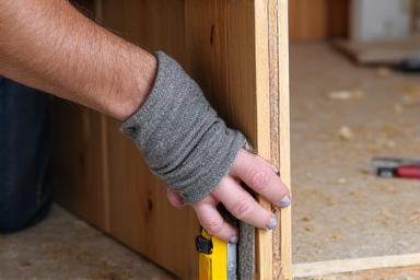 Obrero instalando un mueble de cocina a medida.