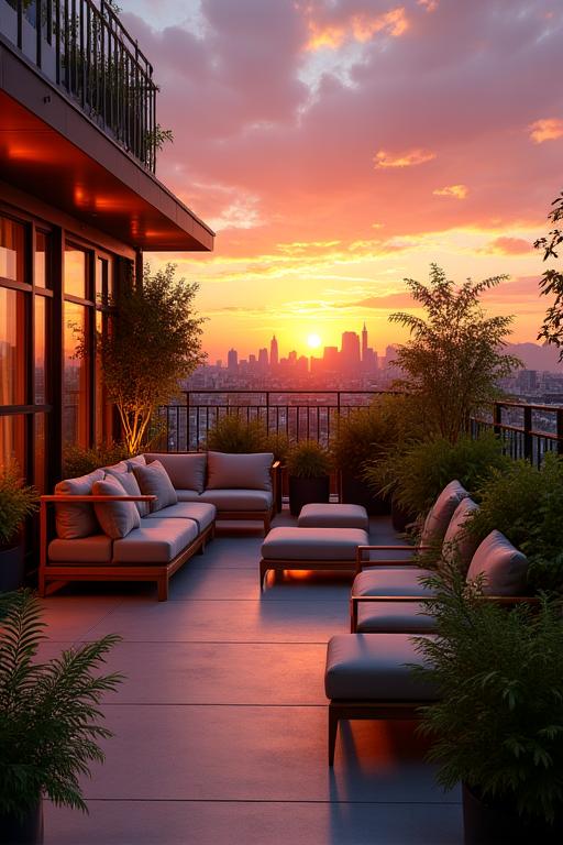 Terraza con vistas y mobiliario exterior en Chamberí